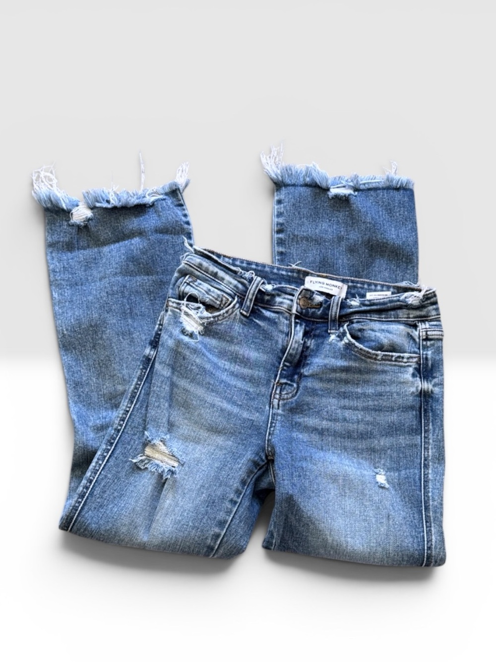 Flying Monkey Distressed Mid-Rise Cropped Flare Jeans | Size 27